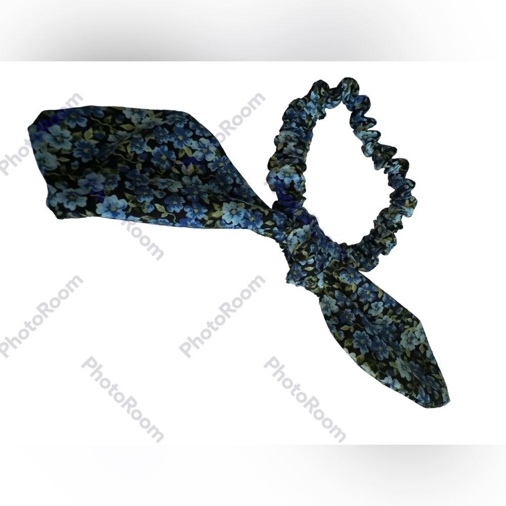 Mini blue floral scarf tie scrunchie hand made USA cotton rare print fun gift